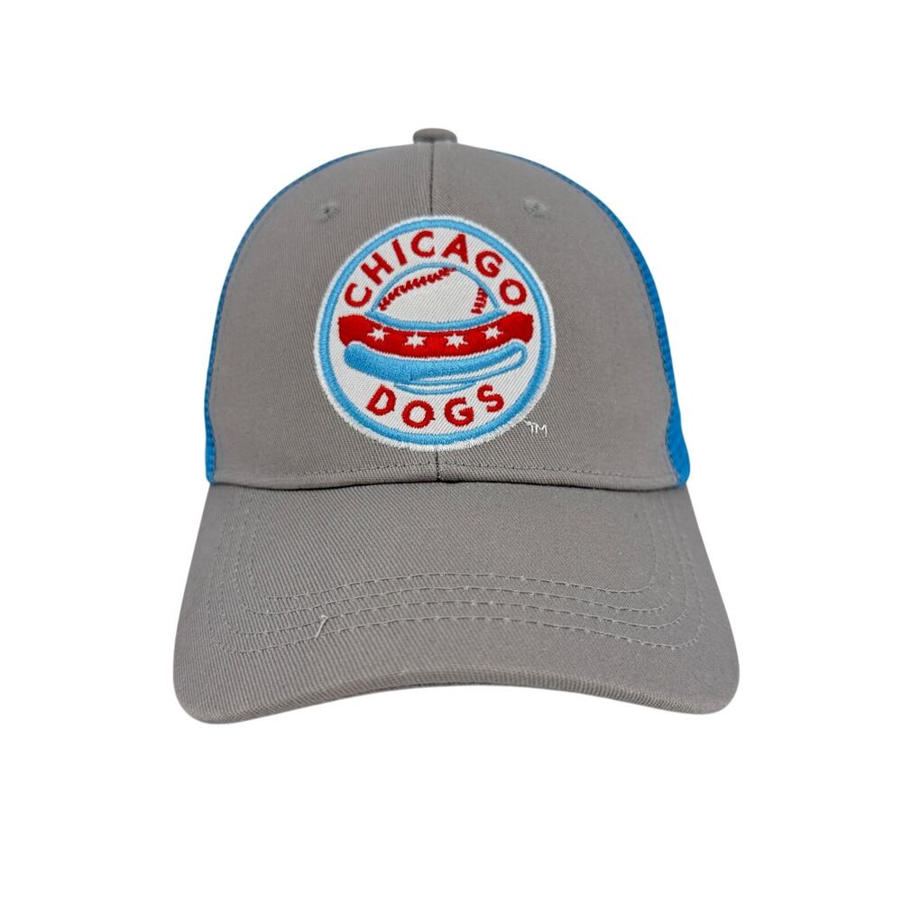 Chicago Dogs Blue & Gray Mesh Back Adjustable Baseball Cap Trucker Hat NEW
